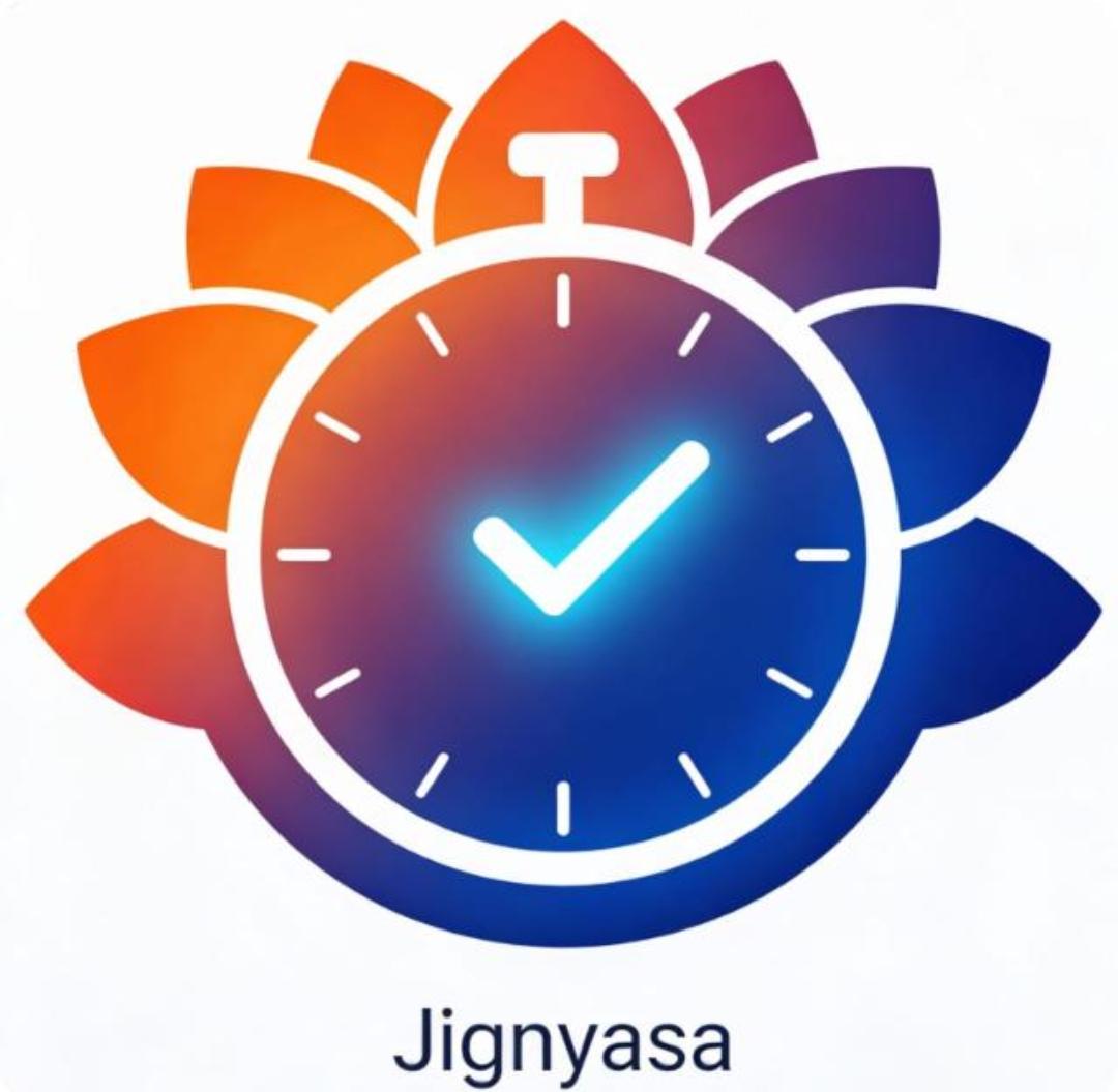 Jignyasa logo — lotus with clock and checkmark